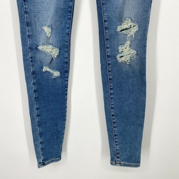 American Eagle Hi-Rise Jegging Jeans Womens Size 2 Stretch Distressed Denim Blue - Picture 3 of 12